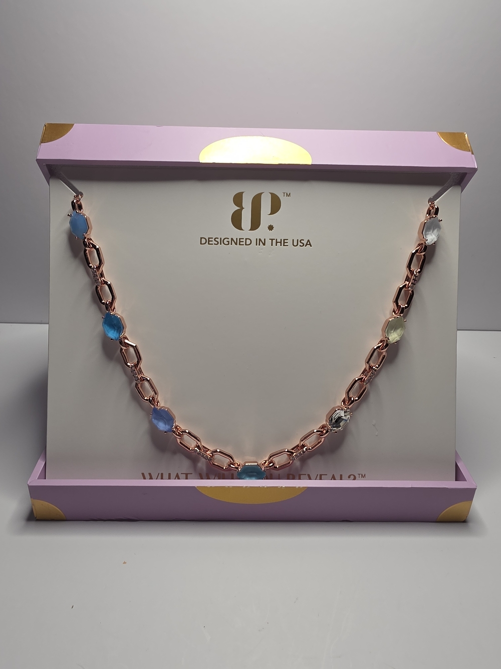 BP Next Stop To Sparkle Rose Gold Necklace In Capri Citrus